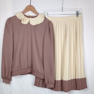 1970s VINTAGE Melissa Lane Women's Brown Cream Skirt Set